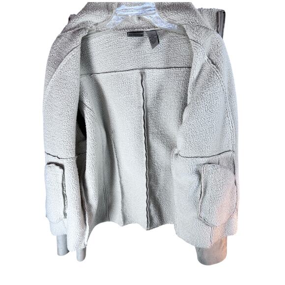 CHICO'S Womens Size 3 Beige Jacket Faux Suede Button Front Zip off white Tan - Picture 4 of 5